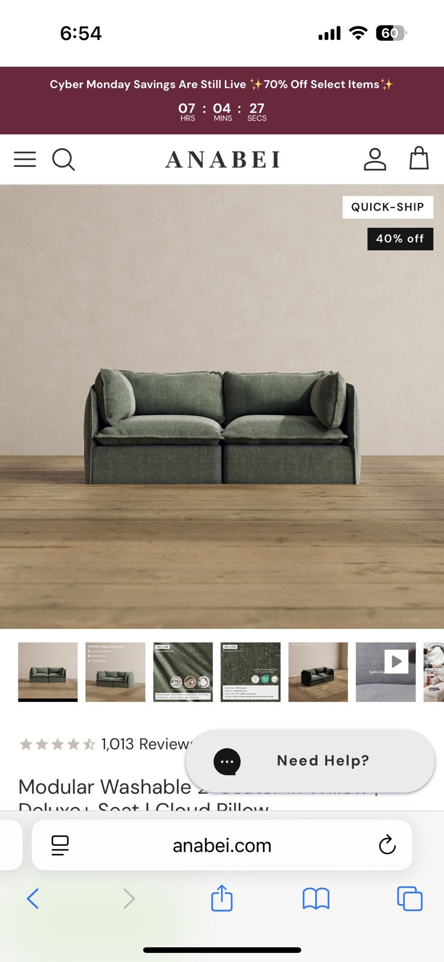 Anabei Loveseat Modular Sofa, Green