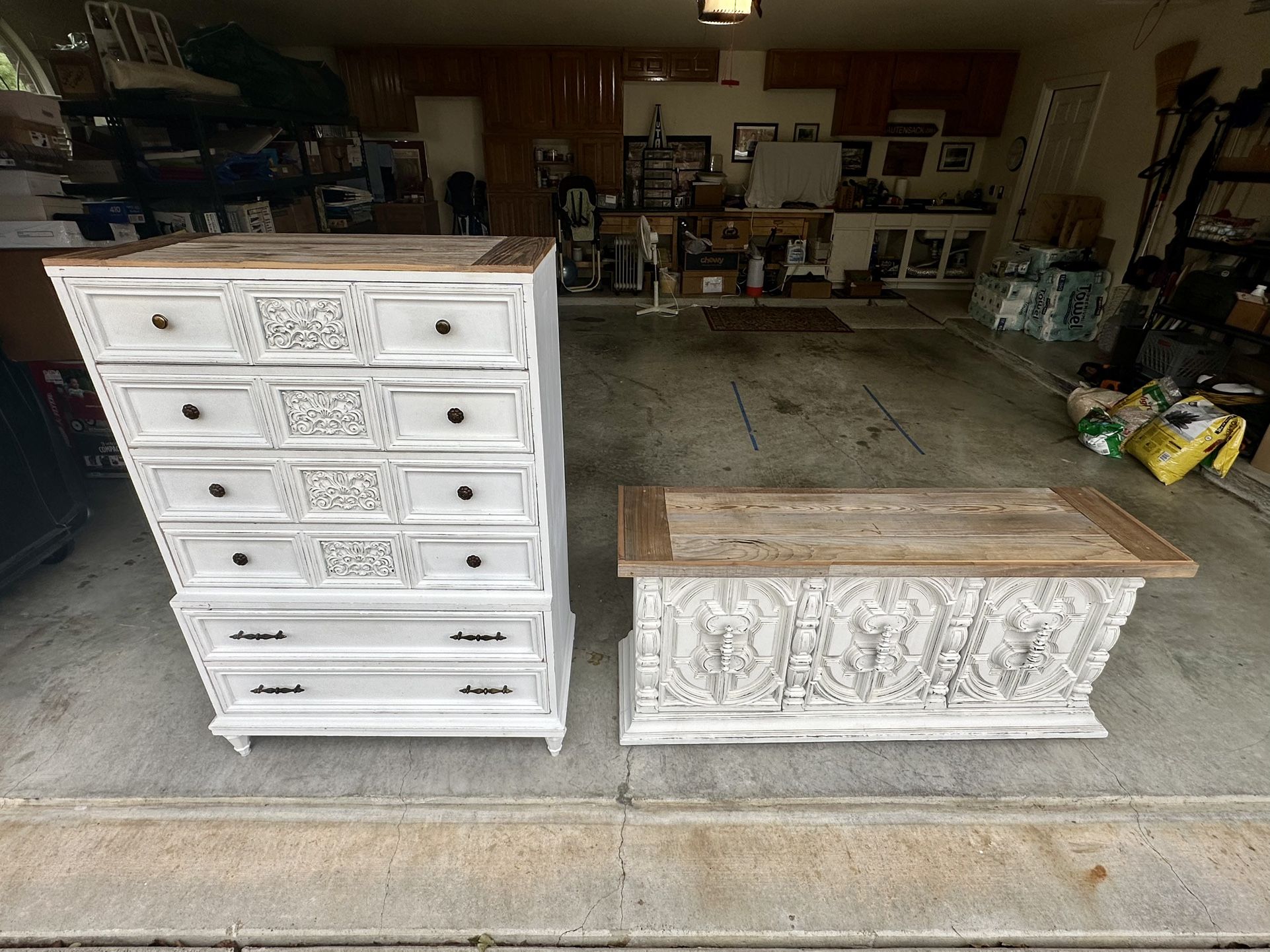 Dresser and Console set- Custom Whitewashed Farmhouse Charm and one of a Kind!