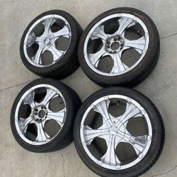 4 - 205/45r17 4x100 4x3.94 4x114.3 4x4.5 Chrome Civic Xb Rims Wheels Tires Good 80% Treads!!