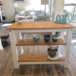 Kitchen Island - Table With Space For Seating - Solid Wood Construction - Butcher Block Top - Customizable