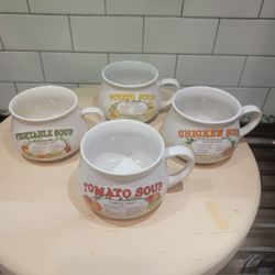 🍲 Vintage Soup Recipe Mugs – Set of 4 – Retro Stoneware Soup Bowls
