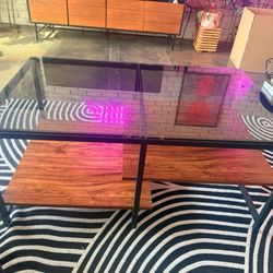 Black And Wood Glass Top Coffee Table