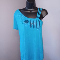 Harley Davidson blue top size small back: (Grand Canyon, Bellemont, AZ)
