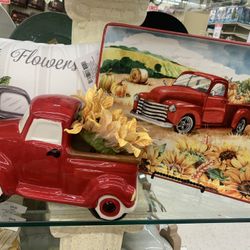 Red Fall Truck Planter Candy Dish Only 