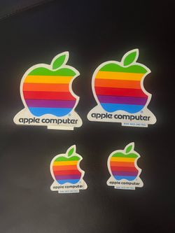 Original Vintage Apple Rainbow Logo Sticker Set (4) + Apple IIc ImageWriter Accessory Kit Box