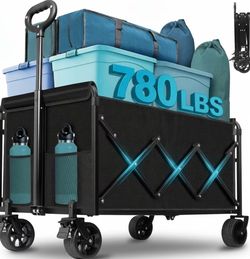 780LBS All Terrain Heavy Duty Folding Cart, Large Capacity Camper Suitable for Yard Shopping/ Sports/ Outdoor/ Gardening Equipment Handling, Black Mul
