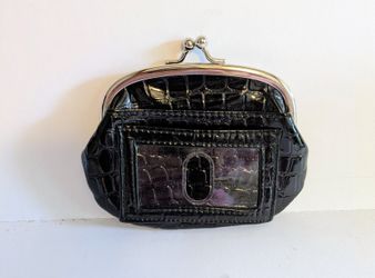Change Purse Wallet Black Crocodile Faux Leather Poppie Jones 