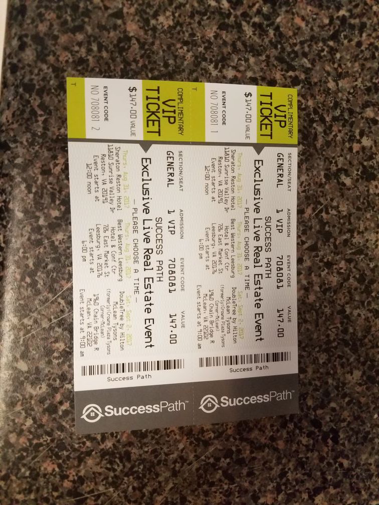 Vip ticket for live real estate event