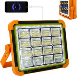 Led Portable Solar Work Light, 100W 10000 LM Battery Rechargeable Emergency Worklight with 4 Light Modes Flood Light for Power Failure, Car Repair, Ca