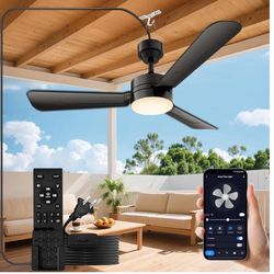 PBLALA Ceiling Fans with Lights,36" Gazebo Fan Light,Plug in Ceiling Fan Light,Hanging Fan with Hook,Hook Type Ceiling Fan,40W,3000-6500k,Remote Contr