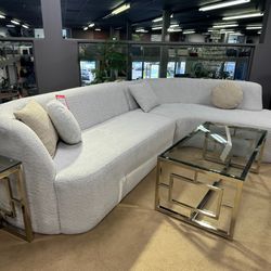 Nevada Ivory Boucle 2pc RAF Chaise Sectional Sofa  Teddy Sherpa Uph.