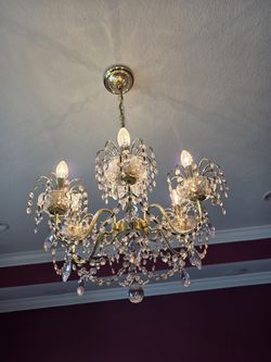 Swarovski Strass Crystal Chandelier by designer James R Moder, rose color, approx 22" wide, 20" tall.