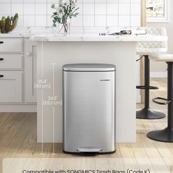Kitchen Trash Can, 13 Gallon (50 L) Stainless Steel Garbage Can, with Stay-Open Lid and Step-on Pedal, Soft Closure, Tall, Large and Space