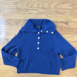 NWOT Ann Taylor women navy sweater with Button Collar Size M