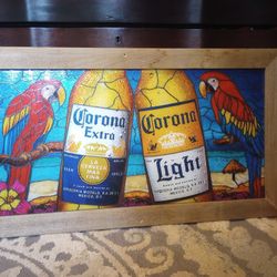 Stained Glass Corona Beer Picture With Parakeets