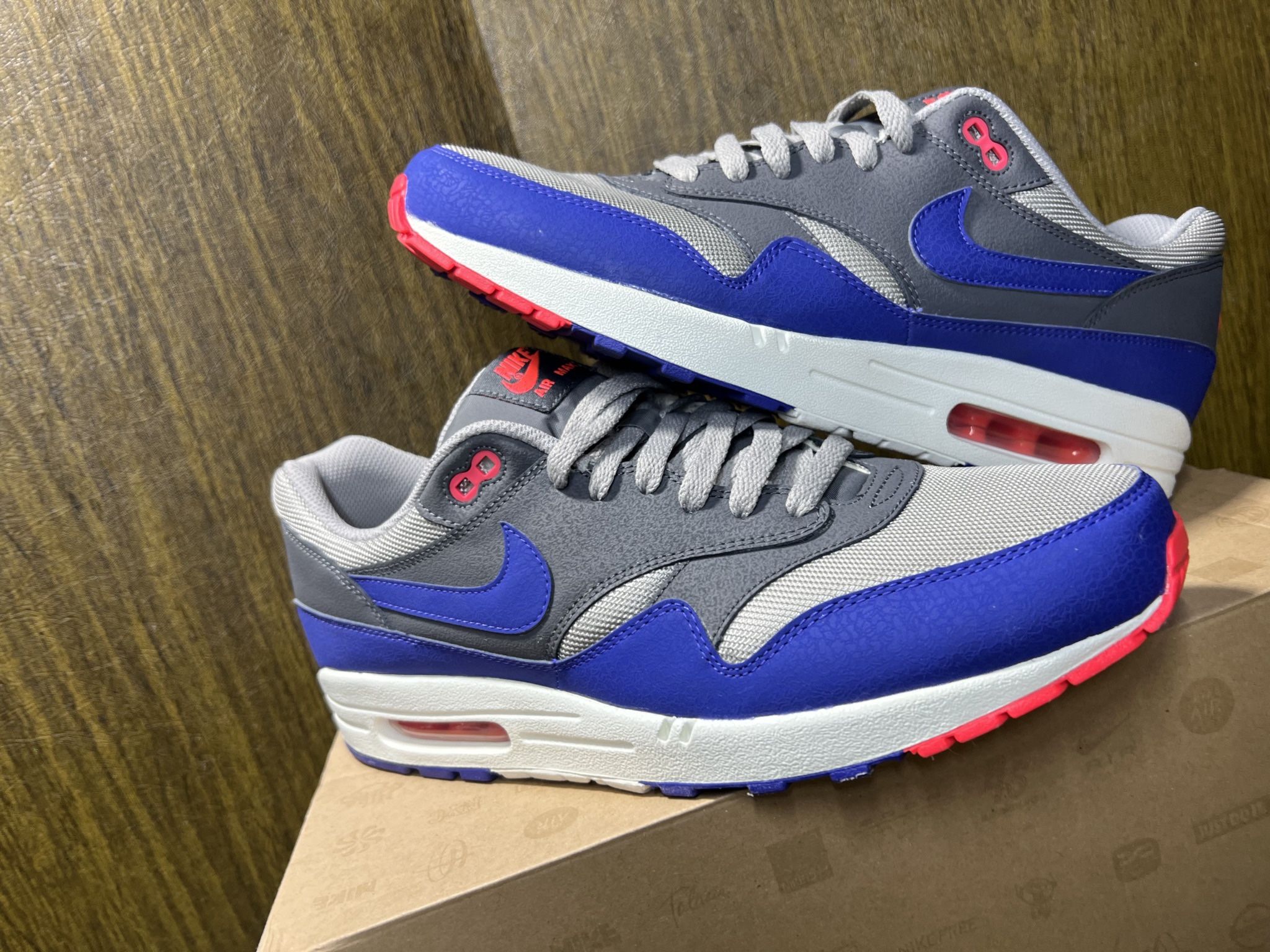 NIKE / Air Max 1 ESSENTIAL “Ultra Marine” shoe kicks / SIZE: Men's 12 / Like New w/ Box! Worn 1x / UltraMarine Solar Red & Medium Grey