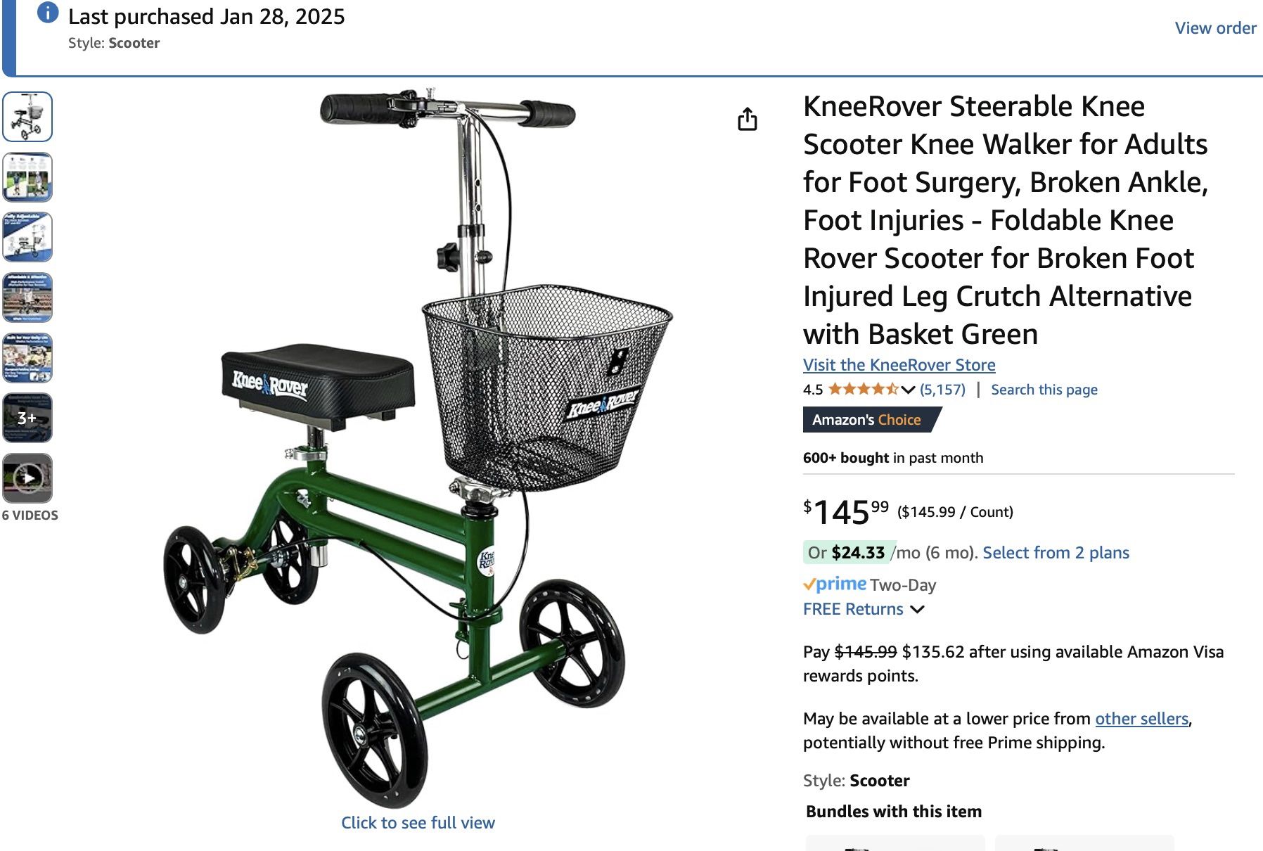 KneeRover Steerable Knee Scooter Knee Walker for Adults for Foot Surgery, Broken Ankle, Foot Injuries - Foldable Knee Rover Scooter for Broken Foot In