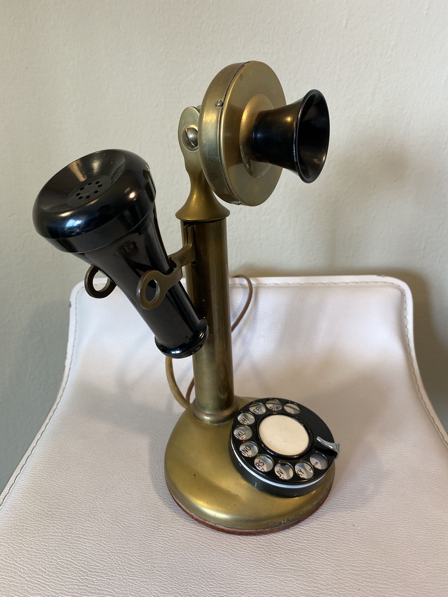 Antique Brass American Tel & Tel Co Rotary Candlestick Phone Model 323 Date 1910