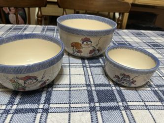Snowman Christmas Stoneware Nesting Mixing Bowls