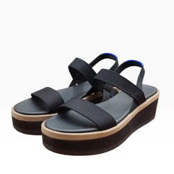 Rothy's Lightweight Strappy Sandal Womens Size 9 US Black Wedge Cushioned Shoes