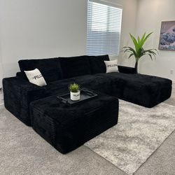 New Large Modern Midnight Black Cloud Sectional Sofa Couch