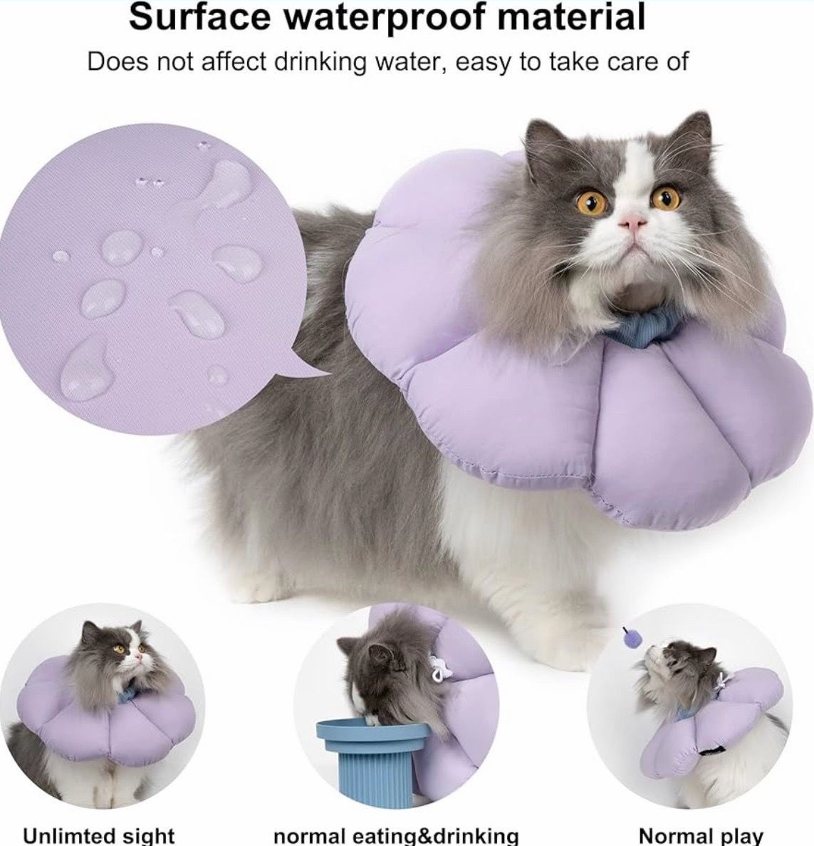 Purple Flower Recovery Cone for Cats — Size Medium | New in Package
