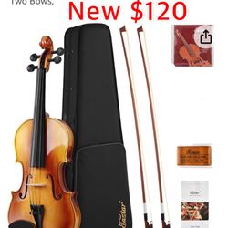 New Eastar 4/4 Violin Set Full Size Fiddle Solidwood for Adults with Hard Case, Shoulder Rest, Rosin, Two Bows, $120