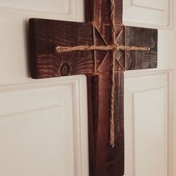 Handcrafted Twine-Wrapped Wooden Cross
