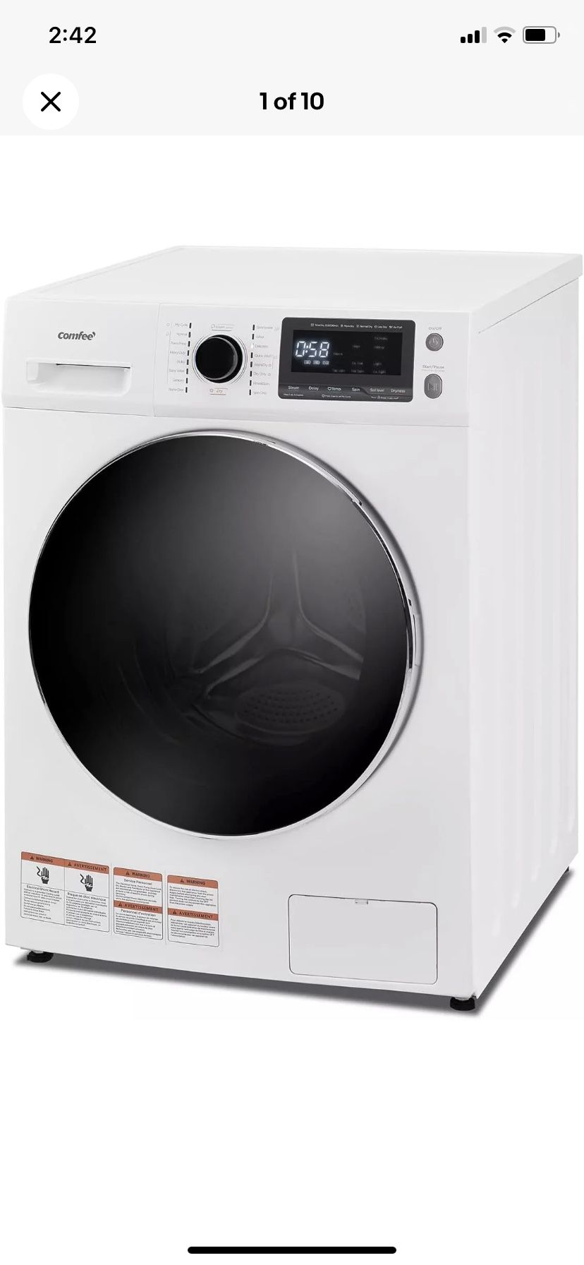 COMFEE’ 24" Washer and Dryer Combo 2.7 cu.ft 26lbs Washing Machine Steam Care, O