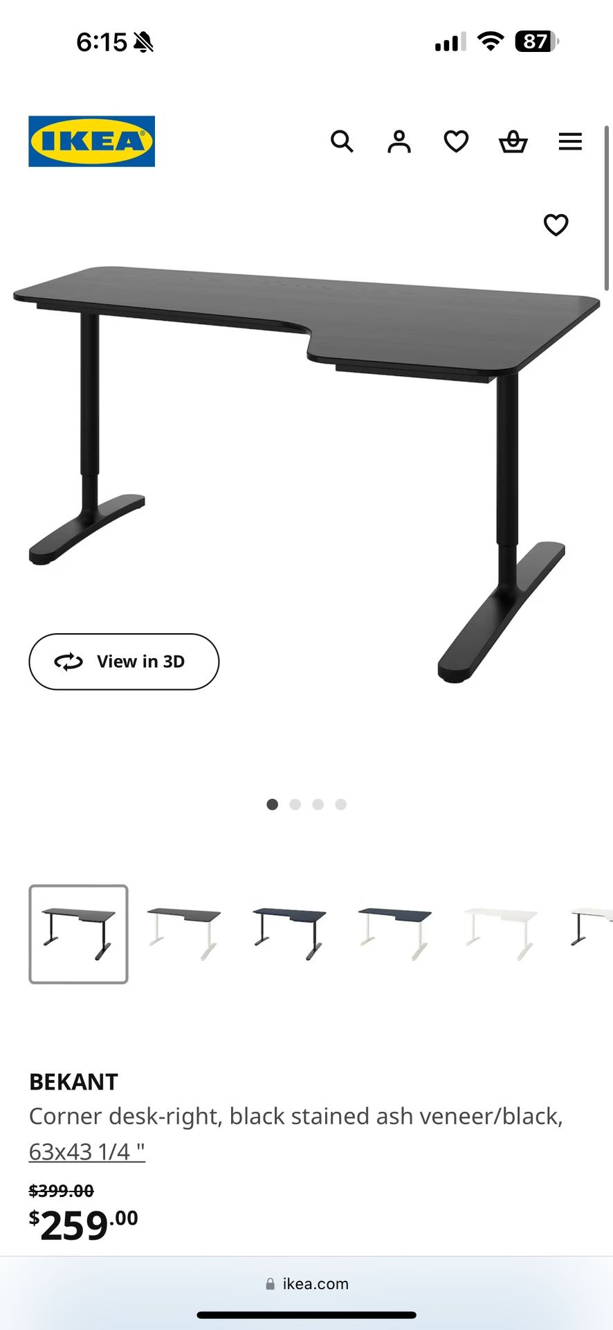 Used IKEA Bekant right Corner Height Adjustable desk