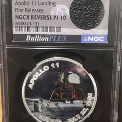 2025 Niue Apollo 11 Landing Reverse Proof Coin • First Releases Label with Genuine Neil Armstrong Flight Jacket • Bullion Plus • NGCX PF10