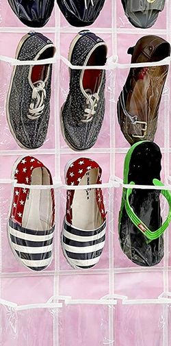Pink Clear Over The Door Hanging Shoe Organizer