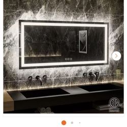 TOOLKISS 60 in. W x 28 in. H Rectangular Frameless LED Light Anti-Fog Wall Bathroom Vanity Mirror with Backlit and Front Light