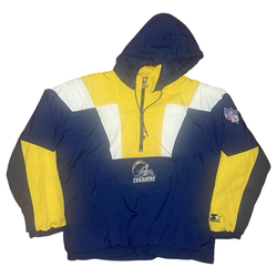 Vintage 90’s NFL San Diego Chargers Starter Hooded Pullover Puffer Jacket Navy Yellow Medium Ships Worldwide
