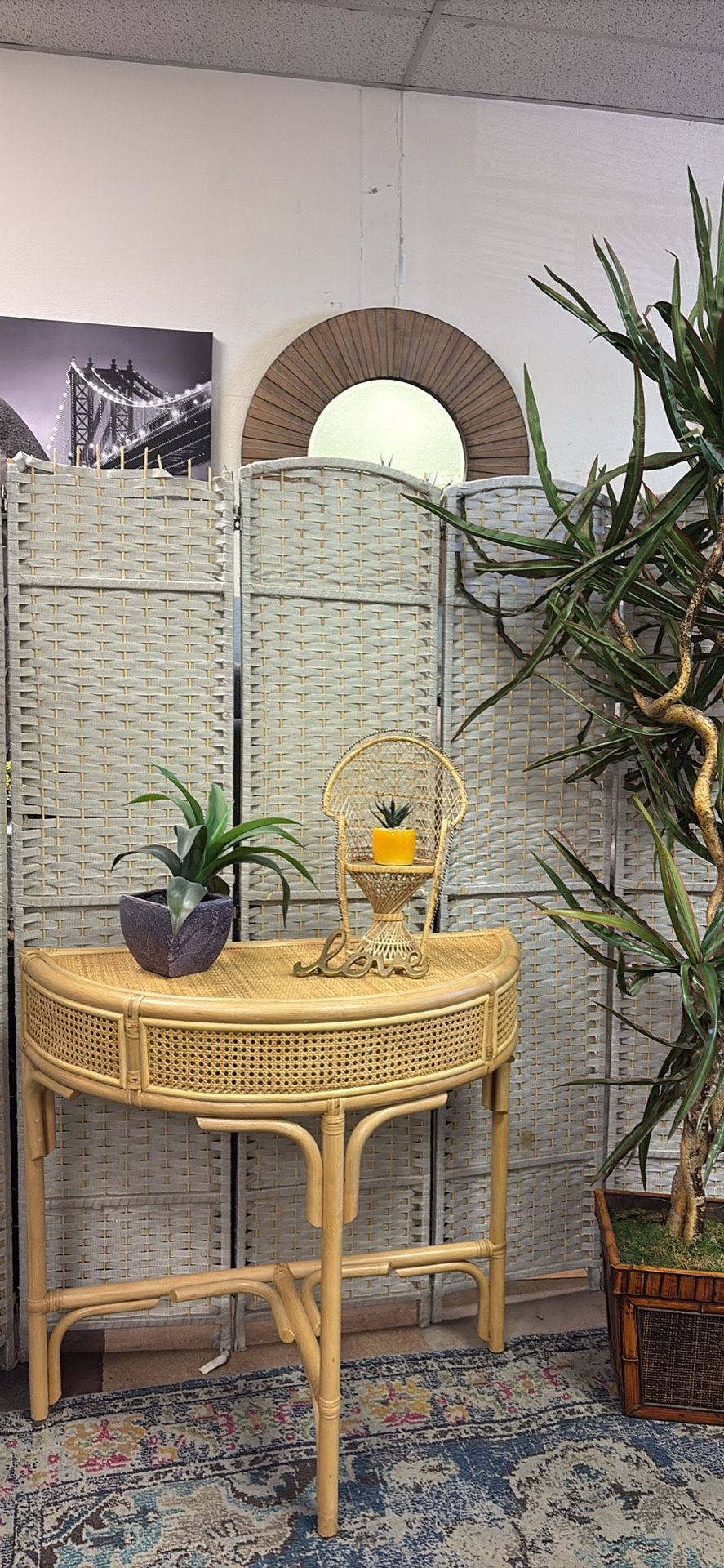 New Rattan  Half Moon Console Tables ( Can Deliver For $10 )