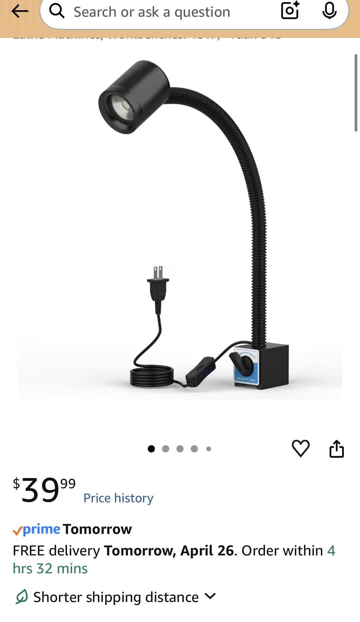 LED Magnetic Work Light, 1800lumens 20in Flexible Gooseneck Work Lamp with Strong Magnetic Base for Lathe Machines, Workbenches. 14W