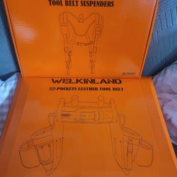 Top Grain Leather Tool Belt With Suspenders