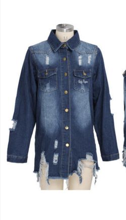Women's Loose Button Distressed Jean jacket