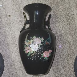 Vintage Japanese Black Porcelain Vase