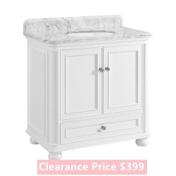 36”white single sink bathroom vanity with carrara white marble stone top