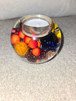 Glass Globe Tealight Candle Holder with Berries/Dreamlight/Germany/Gift/Home Decor