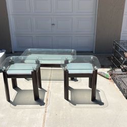 Glass Top Coffee Table And 2 End Tables
