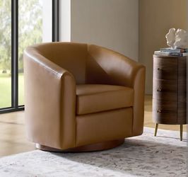NEW Camel Leather-Look Swivel Barrel Chair