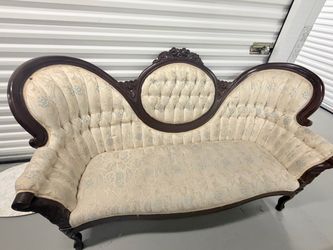 Mid 20th Century Victorian Kimball Carved Solid Mahogany Sofa Couch