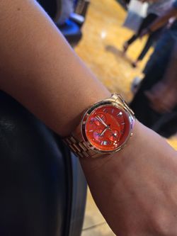 Michael Kors Chronograph Watch Rose Gold Red Dial