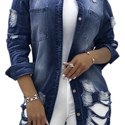 Classic Distressed Mid-Length Jean jacket 