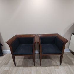 Elegant Wooden Armchairs With Blue Upholster