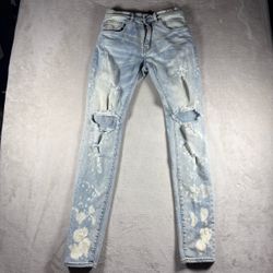 Amiri Jeans Men’s Size 30 Blue Bleach Stained Distressed Skinny Denim #1893