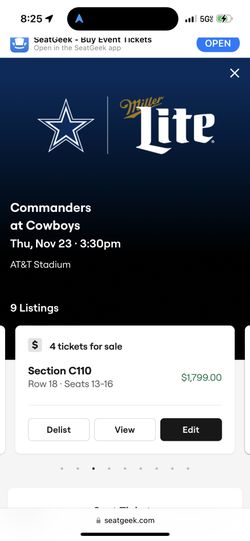 Up To 4 Amazing Dallas Cowboys Vs Washington Commanders Tickets With Owners Club Access And Miller Lite Club Access Behind Bench