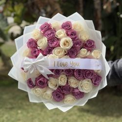50 Roses White And Purple